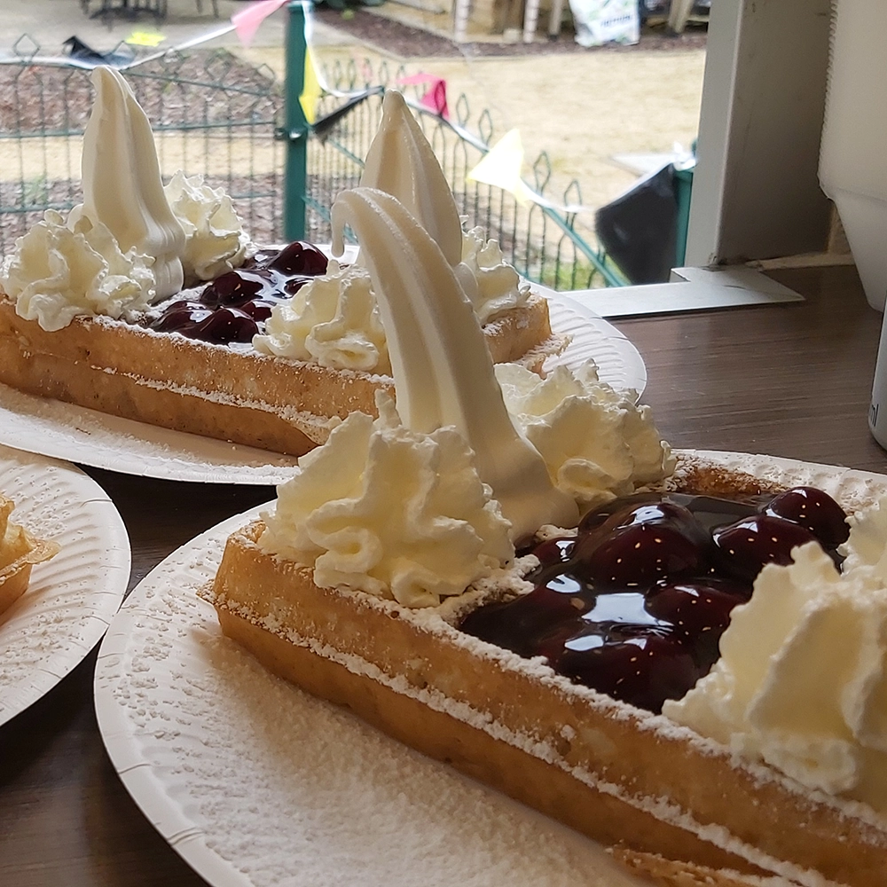 Brusselse wafel met warme krieken personeel trakteren